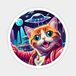 Funny Cat Alien UFO Selfie Magnet